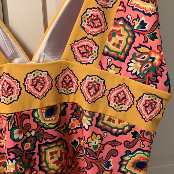 Boden Long Swimsuit 20-22L US Long Torso one piece Pink Yellow Floral V Neck NWT - Picture 9 of 15